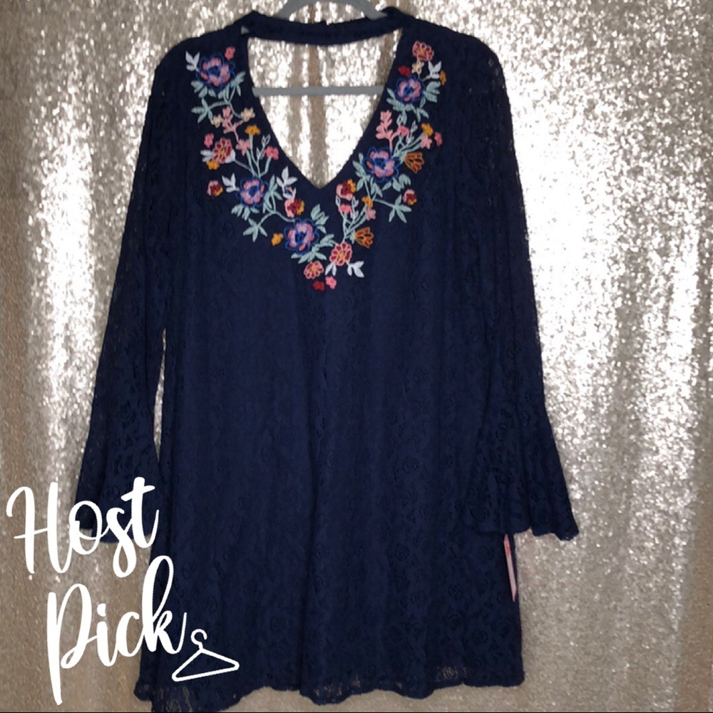 Long Sleeve Lace Embroidered Swing Dress